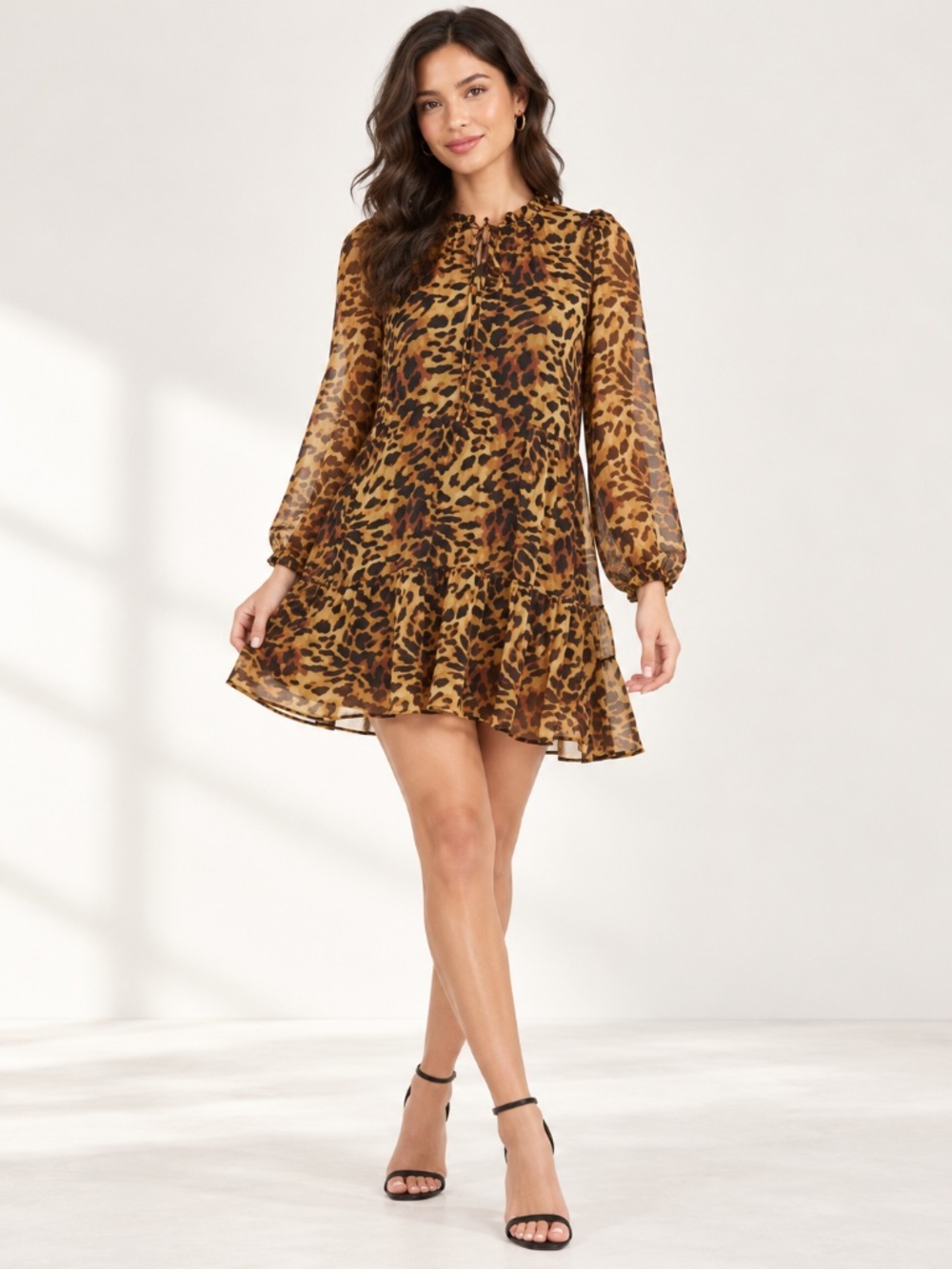 Generation Love Dress Janelle Mini Tiered in Yellow Leopard - Size M